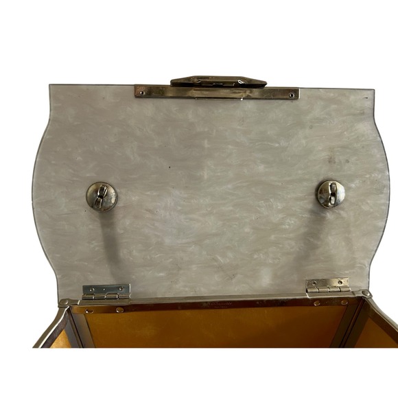 Vintage Majestic Handbag Lucite Handle Chrome Box Metal Weave Design - Picture 8 of 13